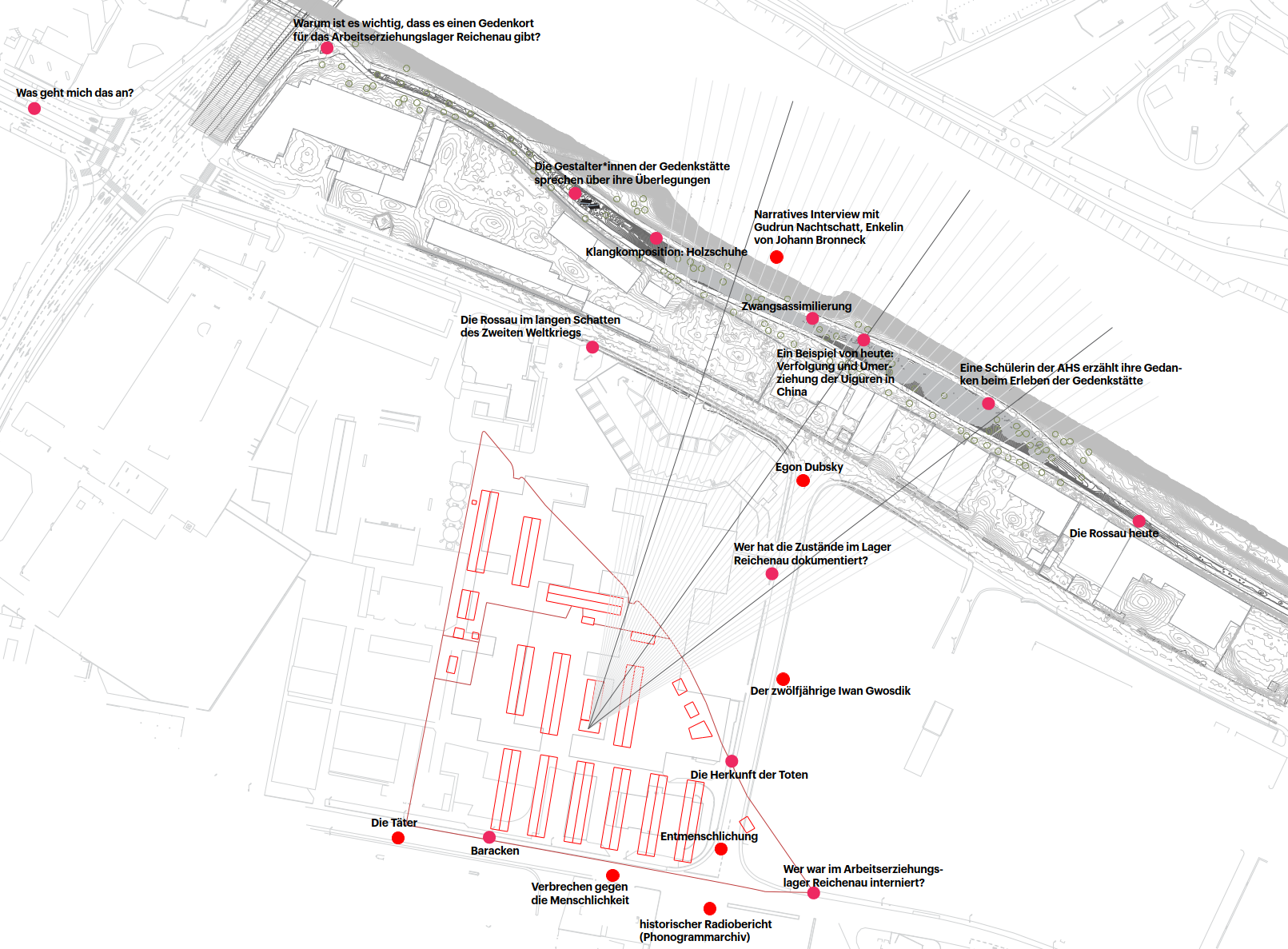 Audio Walk interface showing the interactive map and listening experience for the Reichenau memorial site